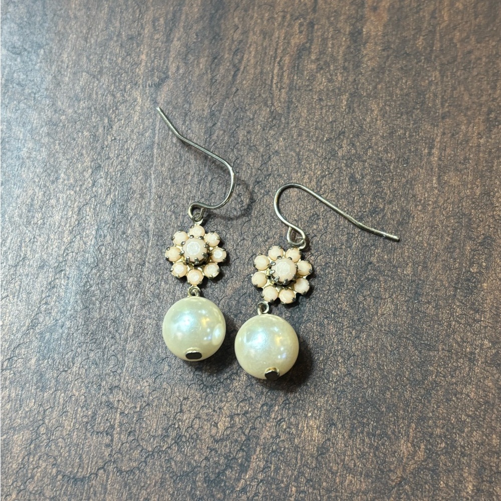 Elegant Cream Floral Drop Earrings